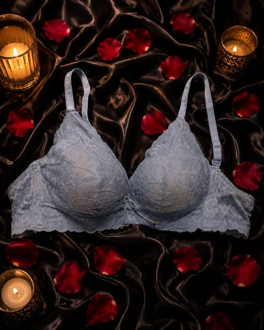 Light Blue Lace Padded Bra | Floral Lace Lingerie